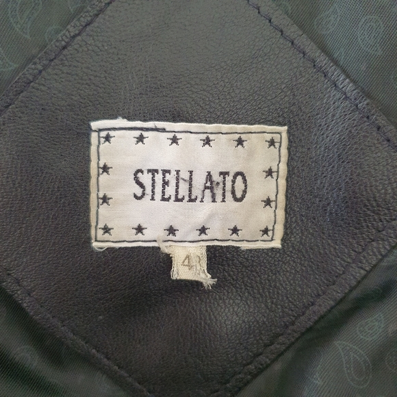 Vera Pelle Stellato Vintage Black Leather Jacket Size 48 Medium Single Breasted - Picture 11 of 14